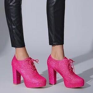 Lace up Chunky Heel Platform Glitter Ankle Booties